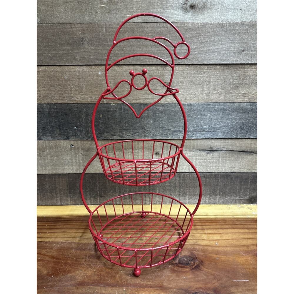 Two Tier Festive Red Santa Claus Decorative Wire Basket for Holiday Display 18"